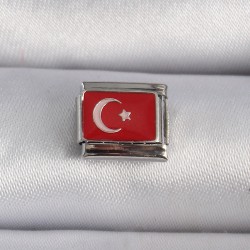 316L Çelik Gümüş Renk Türk Bayrağı İşlemeli Nomination Charm