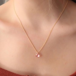 Minimal Pembe Kristal Taşlı Kolye