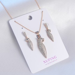 Xuping Rose Gold Renk Zirkon Taşlı Kedi Model Kadın Kolye Küpe Seti