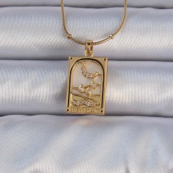 316L Çelik Gold Renk Zirkon Taşlı Ay Figürlü Tarot Kolye