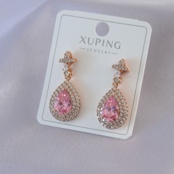 Gold Renk Pembe Kristal Damla Taş Model Zirkon Taşlı Xuping Kadın Küpe