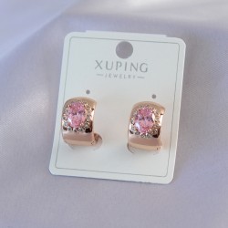 Gold Renk Pembe Kristal Taşlı Yarım Halka Model Xuping Kadın Küpe