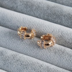 Gold Renk Zirkon Taşlı Earcuff Pirinç Kadın Kıkırdak Küpe