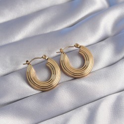 316L Çelik Gold Renk Oval Çizgili Plaka Model Küpe