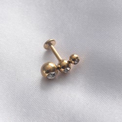 316L Cerrahi Çelik Gold Renk 3'lü Taş Tragus Piercing