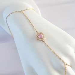 316L Çelik Gold Renk Pembe Zirkon Taşlı Kalp Model Şahmeran